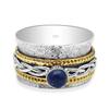 Вращающееся кольцо для медитации из натурального ляпис-лазури с 2 латунными и 1 кольцом из стерлингового серебра, кованое скрученное кольцо