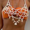 SHIXIN Hollow Net-like Imitation Pearl Chest Chain Waist Chain Summer Beach Conch Starfish Pendant Tassel Bikini Body Jewelry