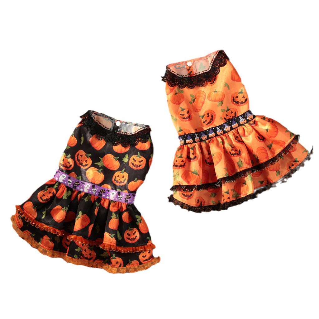 Popular Halloween Pet Supplies Dog Clothes Costumes Pumpkin Skirts and Small Dog Lace Skirt Dog Dress White Girl Dog Clothes