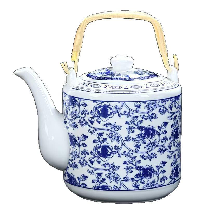 Blue & White Large Capacity Ceramic Teapot - High Temp Resistant, Retro Style, Single Large Size, Ideal for Water Brewing.