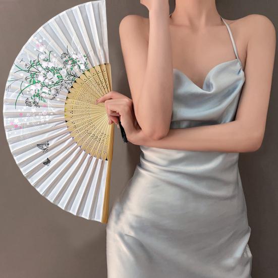 Складной веер Классический бамбуковый веер Легкий элегантный ручной веер с кисточкой для украшения танцевальных представлений