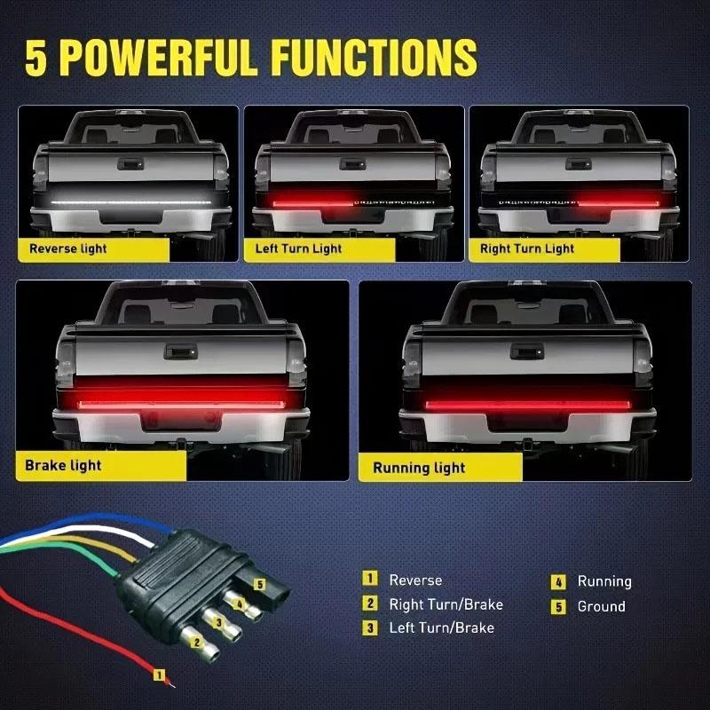 48/60 Inch Truck LED Tailgate Light Strip Running Brake Turn Signal Lamp Warning Brake Reverse Tail Light Bar for Car Pickup SUV