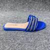 New Crystal Stone Stripes Slippers for Women Shoes Fashion Luxury Designer Flat Slides Rhinestone Sandals Chaussure Femme