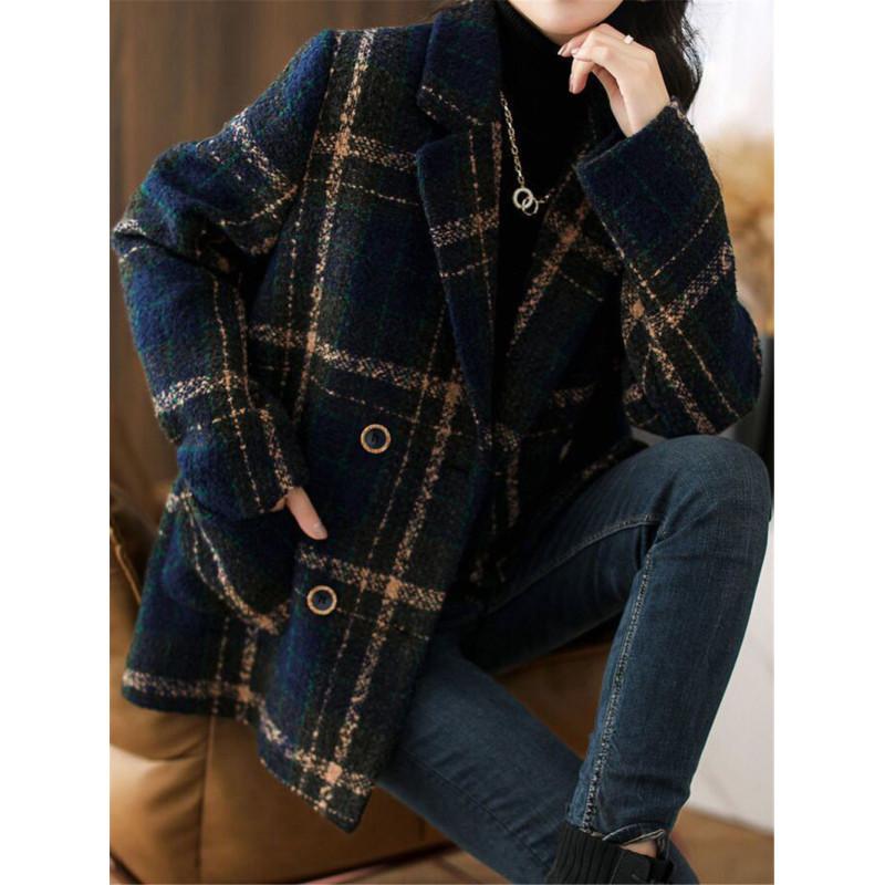 Tooxika осень и зима новый ретро британский стиль цветной клетчатый пиджак двубортный шерстяное пальто для женщин