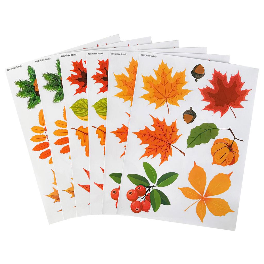 6 листов наклеек на окна Осенние наклейки на окна Двусторонняя печать Декали на День Благодарения Осень Кленовые украшения