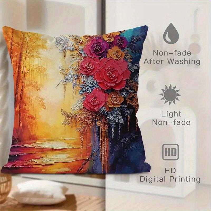 Glam Golden Floral Pillow Covers Embossed Flower Art Throw Pillow Cases, Luxe Home Decor Cushion Covers For Couch Bed, No Filler