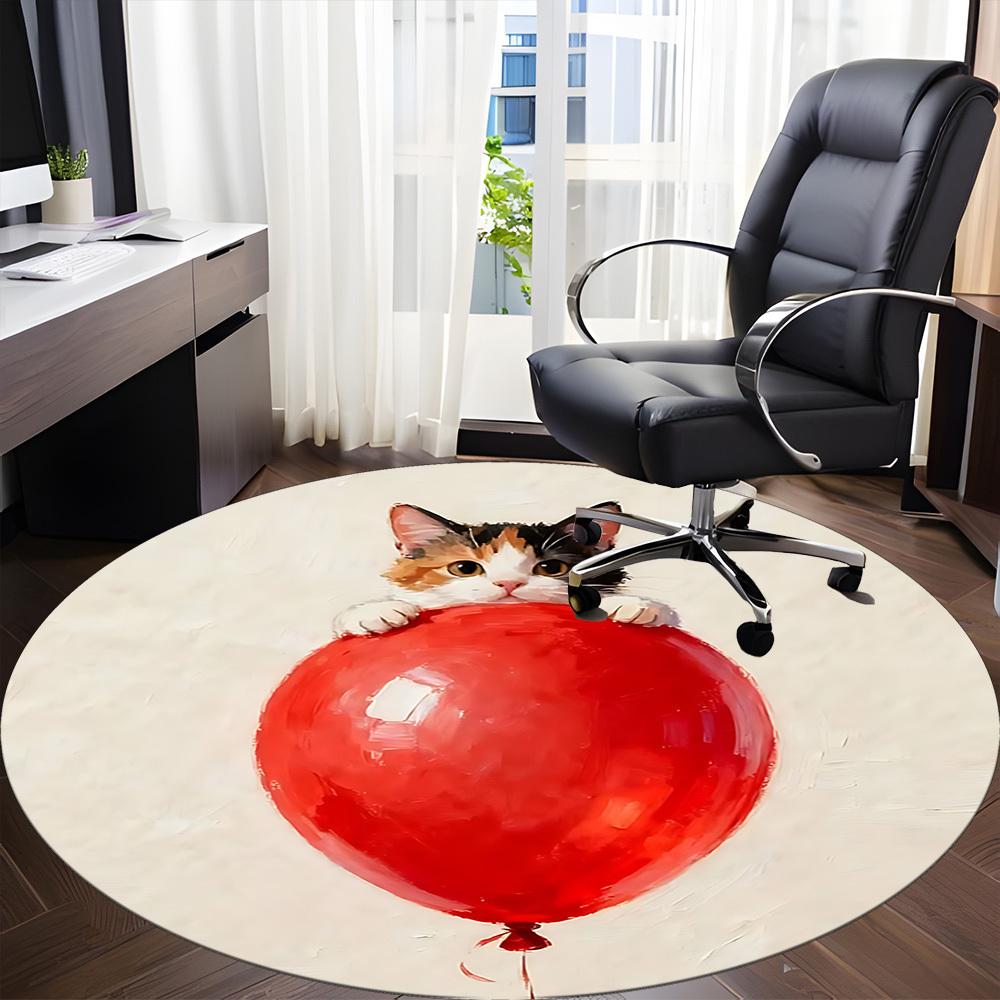 1PC Kitten Balloon Office Round Area Rug,  Mat Suitable ForOffice, Under Office Chairs Bedroom Living Room Home Decor, Room Deco