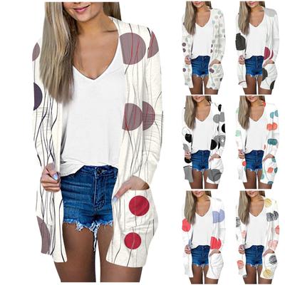 Женская модная свободная повседневная куртка-кардиган средней длины с длинными рукавами и принтом, топ