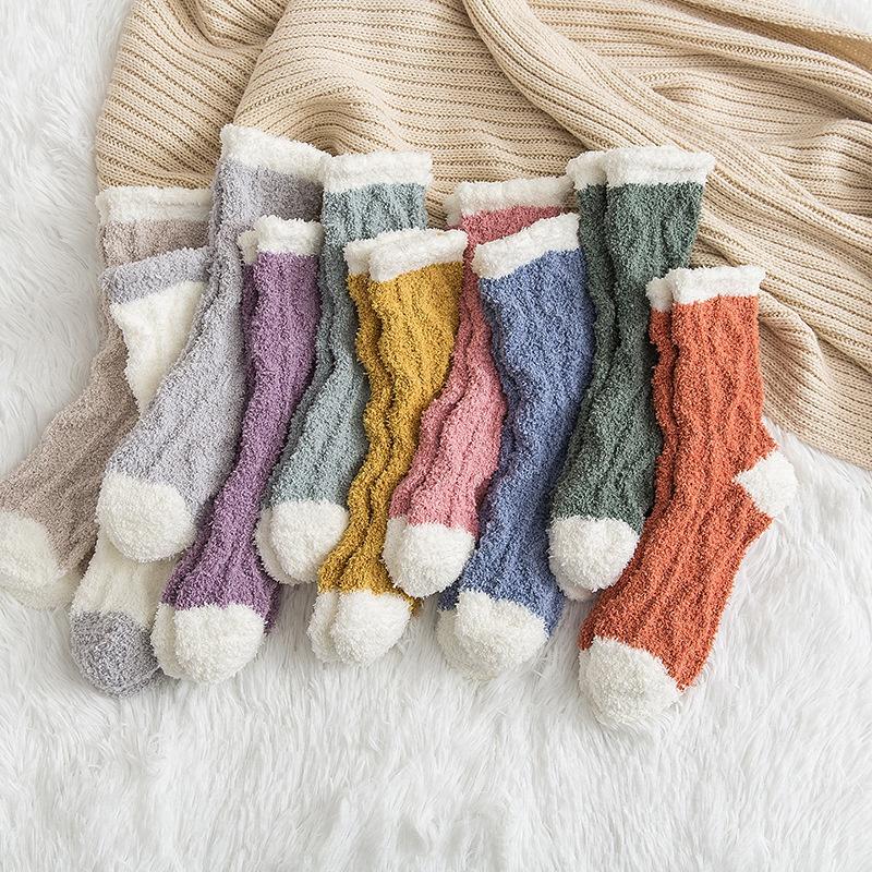 Women Coral Fleece Socks Winter Warm Plush Floor Socks Christmas Socks
