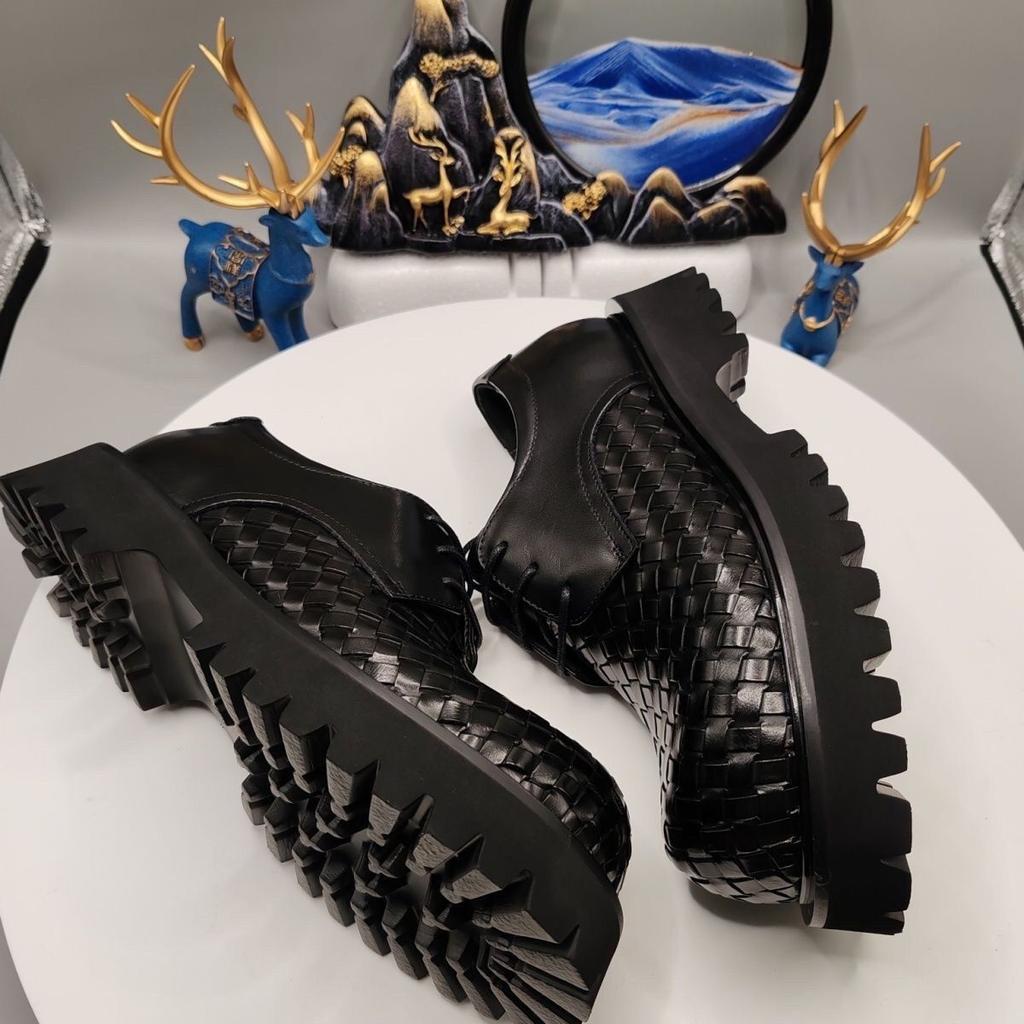 Кожаные мужские туфли с большой головой, новые кожаные туфли с круглым носком на платформе, повседневные, трендовые, деловые, на шнуровке, кроссовки, дерби