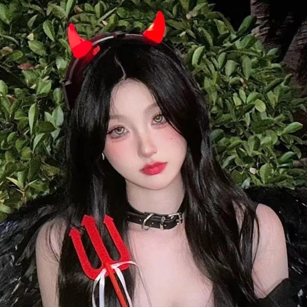 Small/Medium LED Headband Red LED Light Devil Hair Hoop Durable Horn Headband Halloween Party