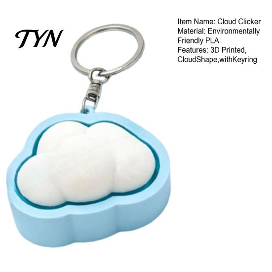 Cloud Clicker Toy 3D Printed Fidget with Keyring, Finger Keychain for Stress Relieving, Handbag Schoolbag Backpack Purse Charm Compact
