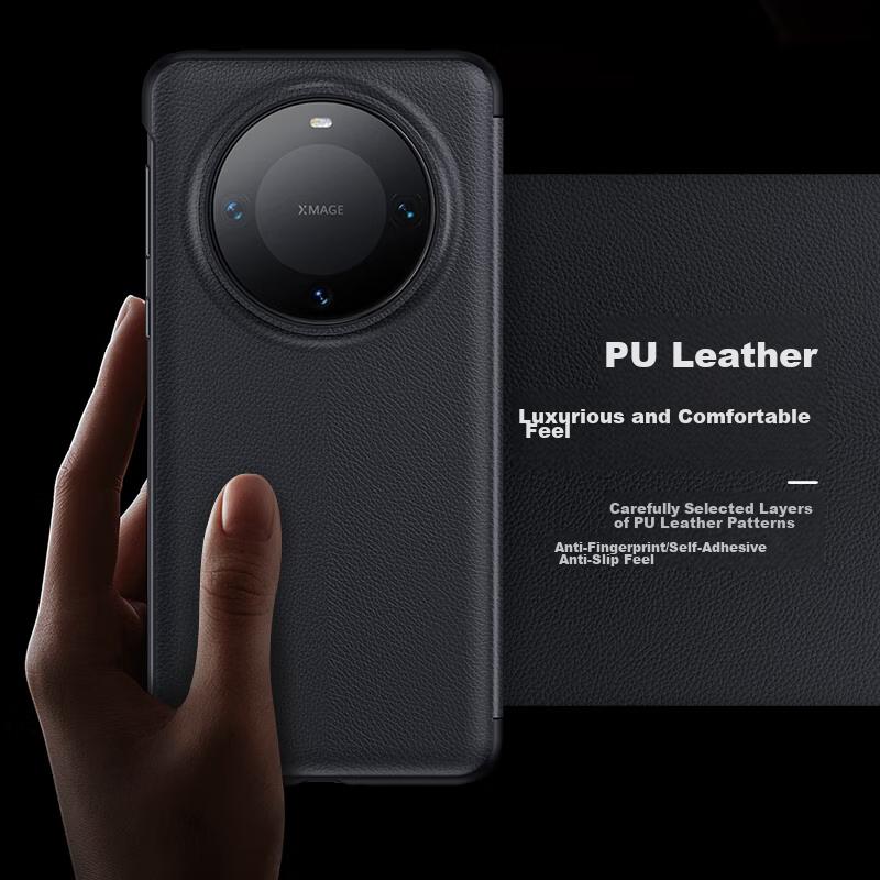 Huawei Mate60 Flip Cover Protective Case Smart Window Anti-flip Answering Full Coverage Anti-drop High-end Leather Texture Limited Edition Cool Black