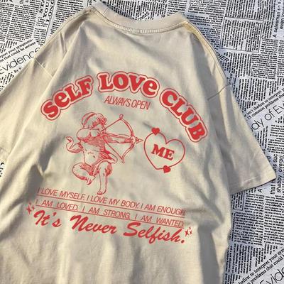 Self Love Club Always Open Me Футболки Мужские Хип-Хоп Летние Новые Футболки Винтажные О-Образные Уличные Индивидуальные Летние Одежды Мужские