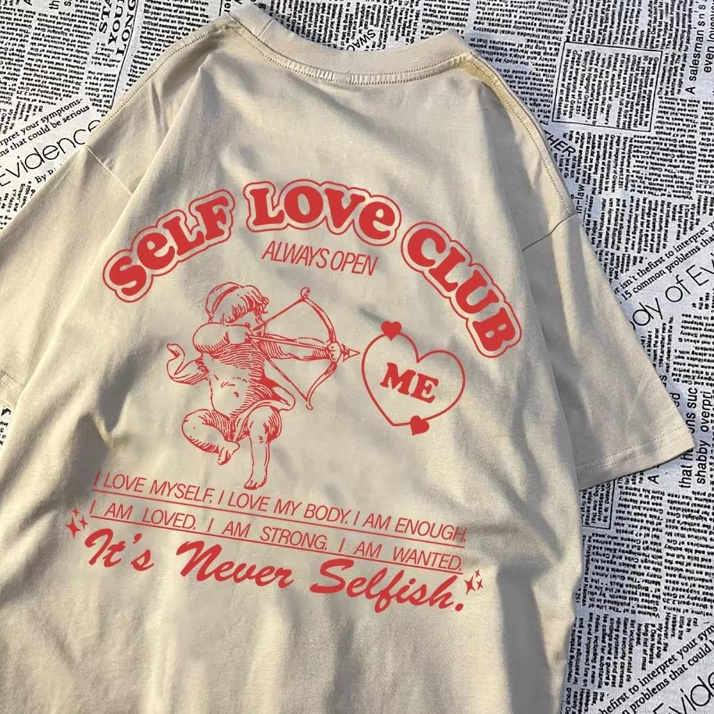 Self Love Club Always Open Me Футболки Мужские Хип-Хоп Летние Новые Футболки Винтажные О-Образные Уличные Индивидуальные Летние Одежды Мужские