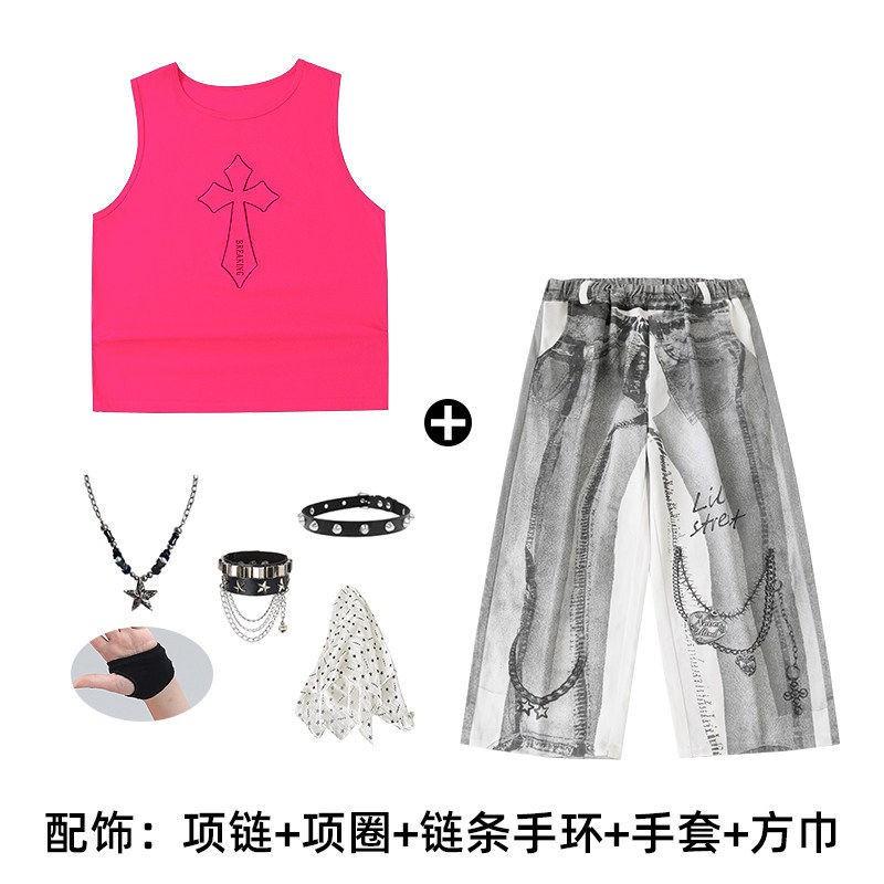 Kids Hip Hop Dance Outfit Set Boys Girls - Street Style Performance Costume With Graphic Pants Accessories