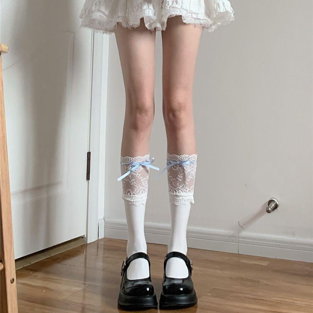 Лолита кружевные белые гольфы Jk Ballet Blue Ribbon Bow Student универсальные чулки