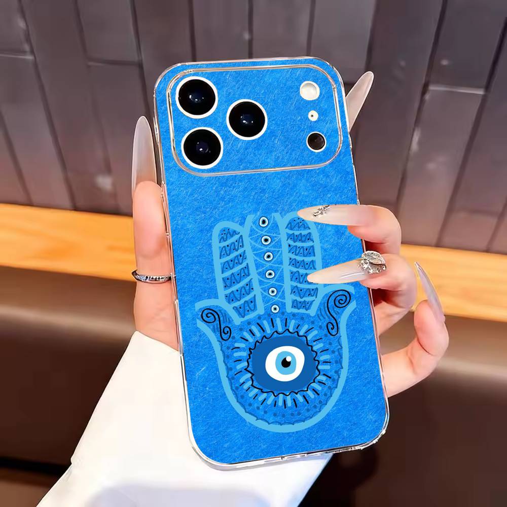 Hamsa Hand Of Fatima Art Phone Case For iPhone17,16,15,14,13,12,11 Plus,Pro Max Soft Transparent Cover