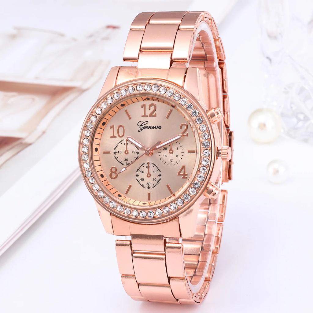 Luxury Women Watch Golden Rhinestone Fashion Women Quartz Watch Analog Wristwatch Lady's Gold Stainless Steel Bracelet Clock