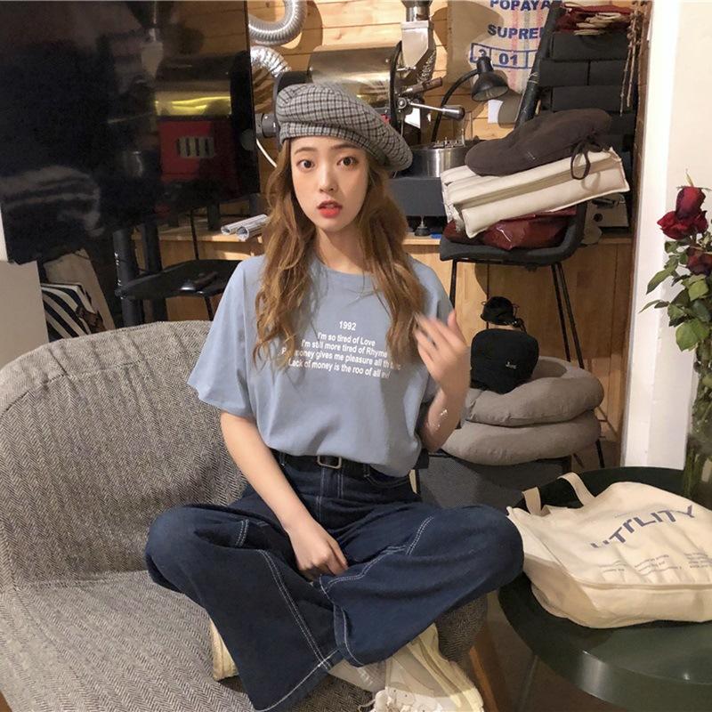 Женская новая повседневная футболка с короткими рукавами и буквенным принтом для женщин, школьная нижняя рубашка, верхняя часть для женщин