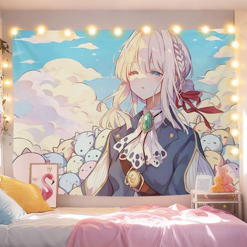 Эстетичный Аниме Гобелен Violet Evergarden Мягкая Ткань Настенный Декор для Комнаты Подростка Общежития Колледжа Гостиной Отаку