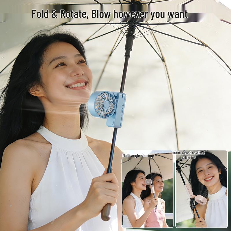 Portable USB Rechargeable Mini Fan with Foldable Design and Rotating Function for Outdoor and Umbrella Hanging Use