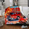 Firefighters Battle A House Fire With A Ladder Truck And Hoses Under A Bright Sky Gift Personalized Blanket Customize Your Name Soft Warm Cozy Throw
