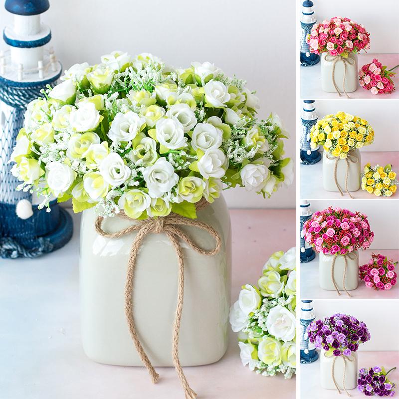 7 Вилок Искусственные Поддельные Цветы Роза Свадебный Букет Домашняя Вечеринка Декор Пластик