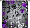 Abstract Fashion Rose Floral Curtains Romantic Modern Flower Black Leaves Women Girls Bedroom Decor Printed Rod Pocket Blackout