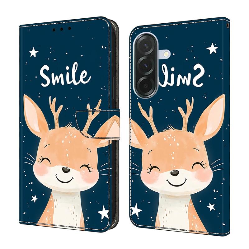Кожаный чехол-книжка для Samsung Galaxy A56 A36 A26 A16 A06 4G 5G A566, с магнитной застежкой, кошелек, с рисунком цветы и олень, Fundas