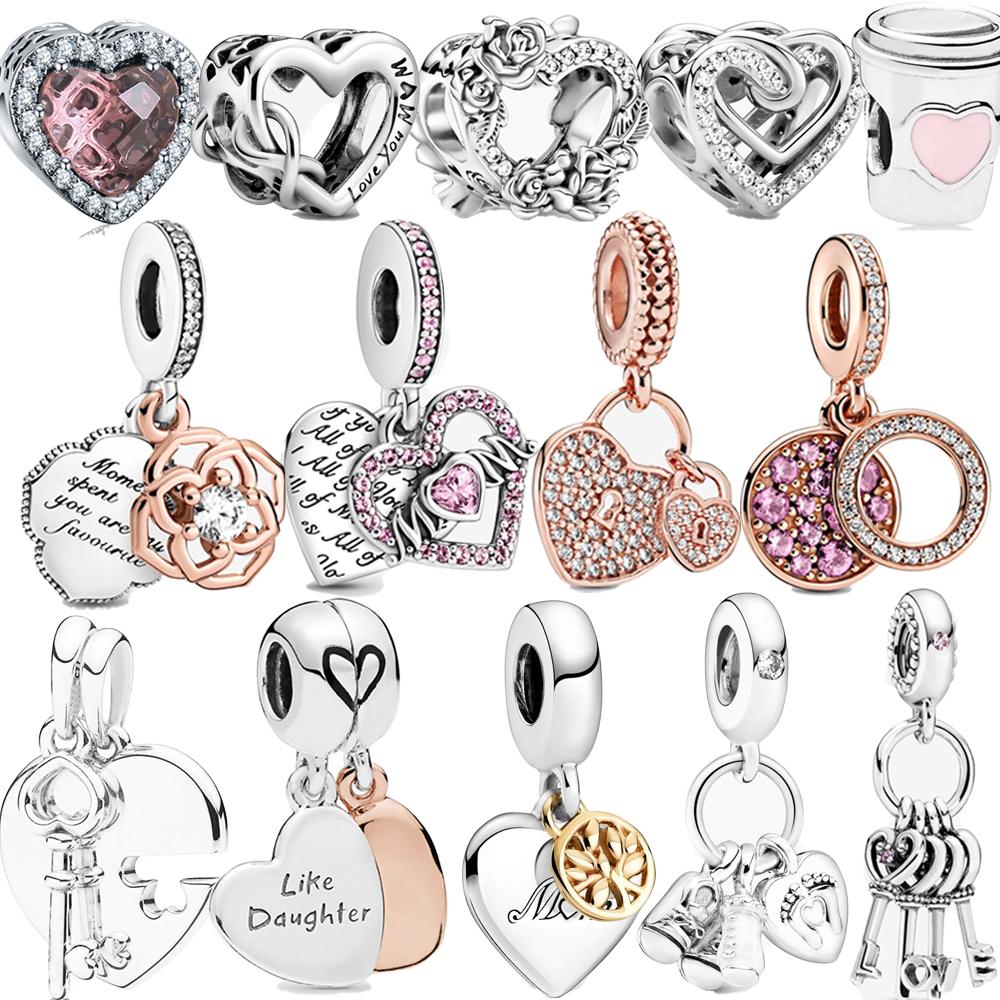 Real 925 Sterling Silver Beaded Best Friend Heart and Key Charm Fit Original Fashion Bracelet Diy Woman 'S Jewelry Gift Making