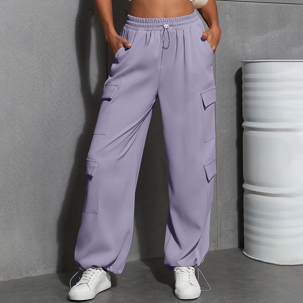 Women's Fashion Sport Solid Color Pocket Casual Sweatpants Pants