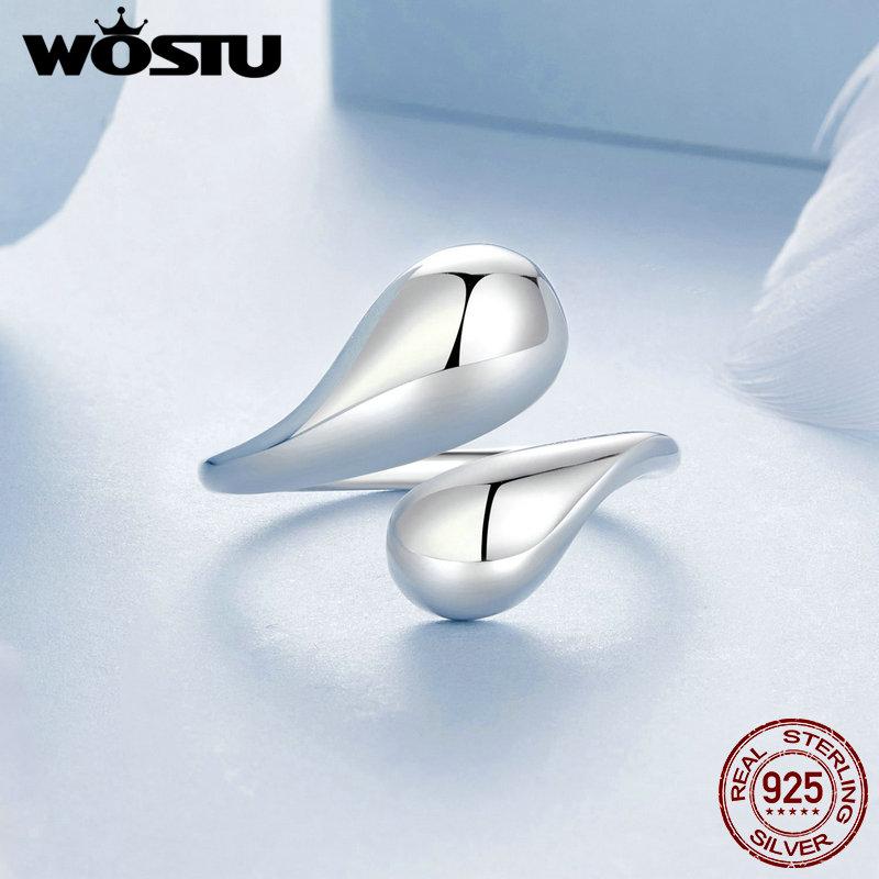 WOSTU Minimalist 925 Sterling Silver Water Drop Statement Rings for Women Engagement Jewelry Party Accessories Birthday Gift