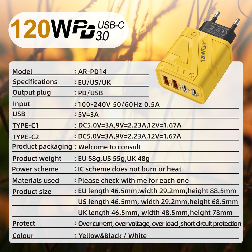 4 порта USB C PD зарядное устройство быстрая зарядка 3.0 тип C USB зарядные устройства для телефонов адаптер быстрой зарядки для iPhone 16 15 14 Samsung Xiaomi Huawei