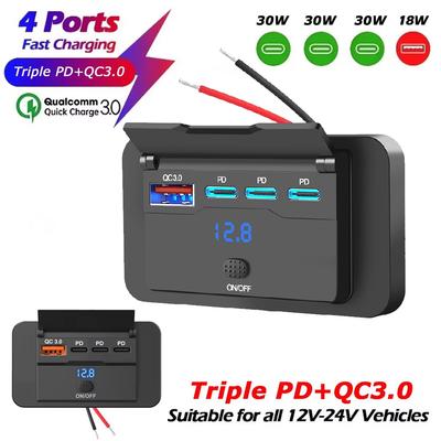 108 Вт 4 порта 12 В USB-розетка для автодома 90 Вт PD и QC 3.0 18 Вт Порт Автомобильное зарядное устройство Розетка Аксессуары с переключателем напряжения для Автомобиля Автобуса Автодома