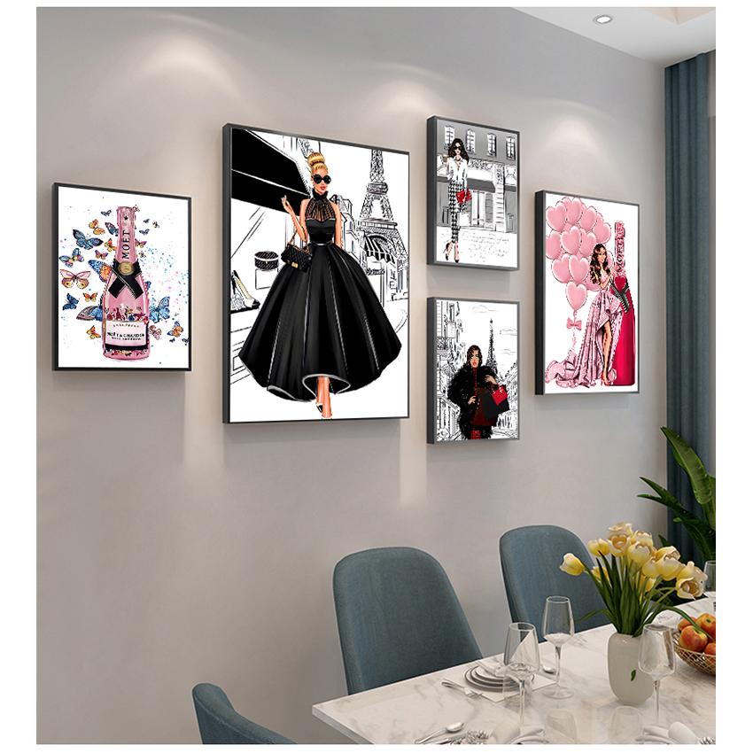 Плакаты и принты, настенные картины для гостиной, модная сумка для девочек, воздушный шар, салон шампанского, настенная живопись с принтом на холсте, скандинавская картина