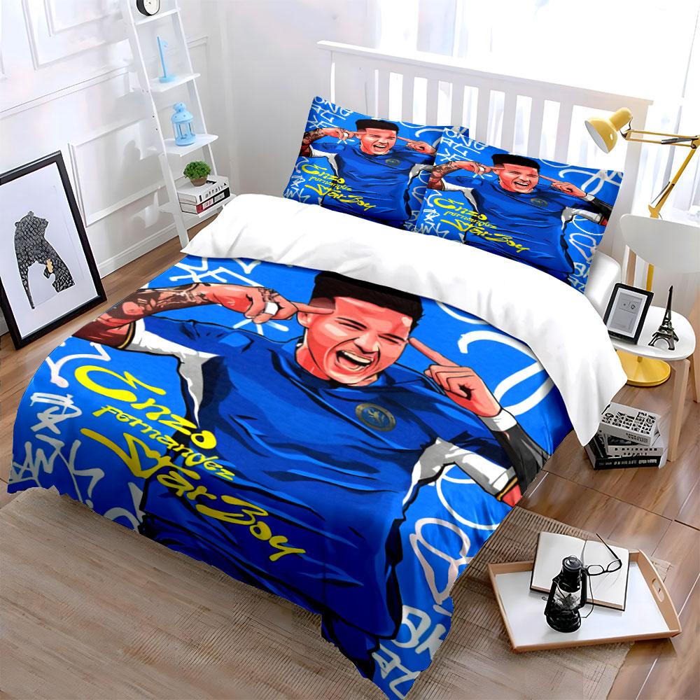 Blue jersey, white graffiti. Bedding sets Duvet cover sets Duvet covers Pillowcases(1 * Duvet Cover 2 * Pillowcases without duvet insert)
