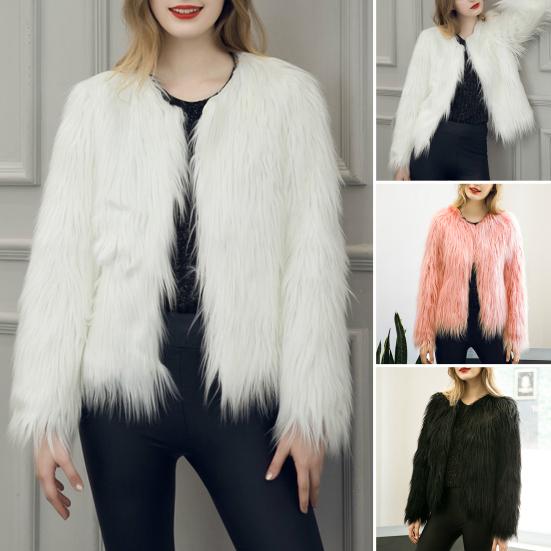 Women's Long Sleeve Fluffy Coat Open Front Faux Fur Cardigan Furry Parka Shaggy Jacket Winter Warm Outerwear