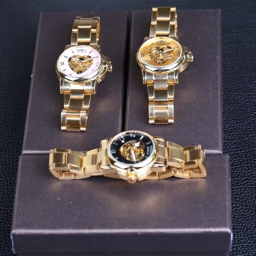 WINNER New Women Luxury Top Brand Automatic Mechanical Watch Golden Skeleton Love Stainless Steel Fashion Ladies Wrist Watch