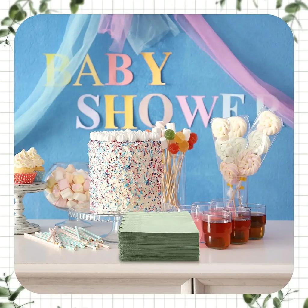 50 шт. Салфетки для коктейля шалфейного цвета с фестончатым краем, одноразовые бумажные салфетки для вечеринки, салфетки для напитков для свадьбы, дня рождения, Рождества