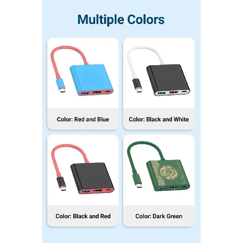 3 IN 1 Portable Nintendo Switch Docking Station TYPE-C To 4K HDTV Hub with HDMI and USB 3.0 for Steam Deck Phone IPad Laptop