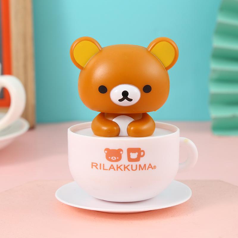 Rilakkuma Фигурки Действия Новая Милая Кивающая Расслабленная Кукла-Медведь Модель Автомобиля Украшение на Солнечной Энергии Домашний Декор Классические Игрушки для Детей Подарок