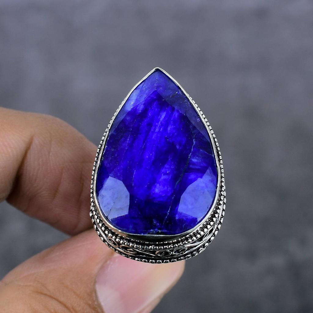 Натуральный сапфир натуральный 925 стерлингового серебра ювелирные изделия кольцо размер 9 r3k57