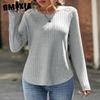 Женские модные повседневные осенне-зимние однотонные блузки и рубашки с круглым вырезом и длинными рукавами с принтом