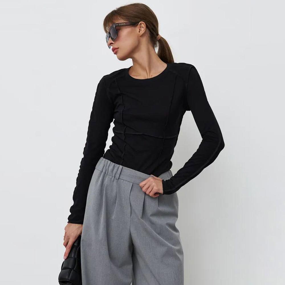 Летняя женская футболка с длинным рукавом и круглым вырезом с принтом