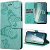 Protective Case - BOOLING - for Samsung Galaxy A15 4G-5G - Green - Butterfly Pattern - Leather Effect - with 2 Tempered Glasses