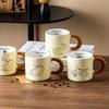 Cute Cat Pattern Ceramic Coffee Cup with Spoon Cartoon Cat Drinkware Cat Vintage Mug  Office