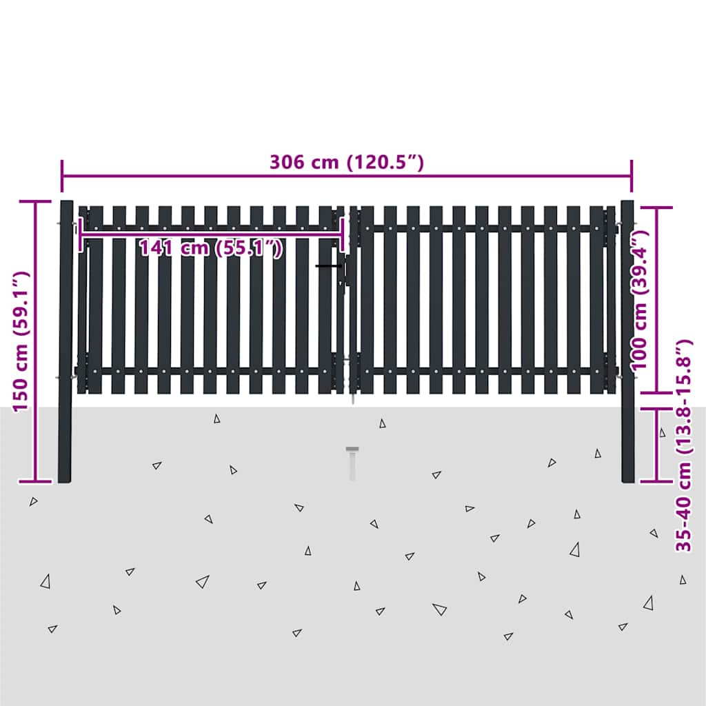 Double Leaf Fence Gate Made of Steel 300 x 100 cm Anthracite Grey