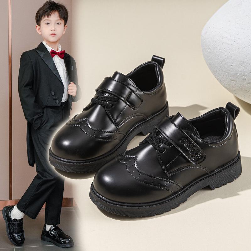 Мальчиковые черные кожаные школьные туфли - Корейский стиль, мягкая подошва, весна/осень 2025