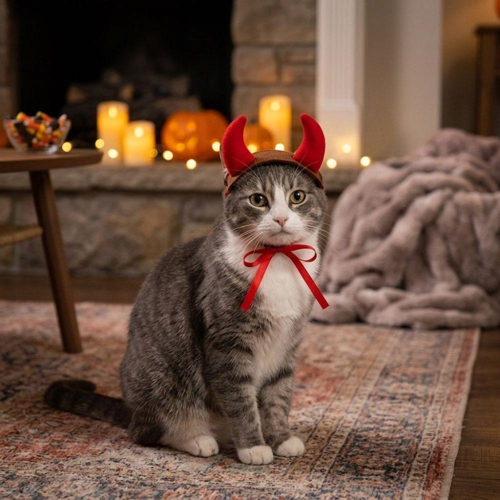 Plush Cat Devil Horns Headpiece Fluffy Dog Bull Horn Headband Cool Cosplay Headpiece Dress-Up